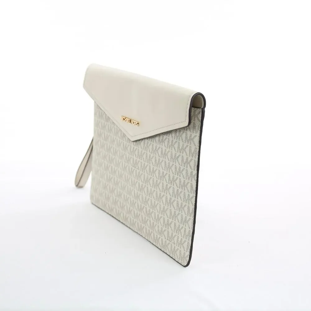 Michael Kors Signature Wristlet Wallet Beige MK Monogram Flap Clutch